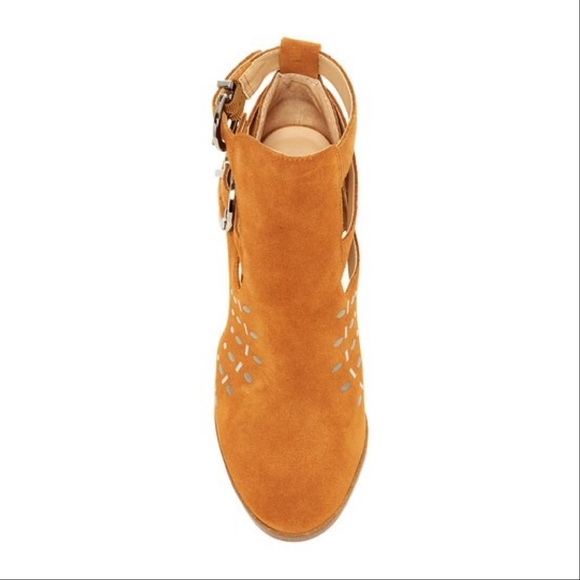 Cognac Studded Cut Out Chic Block Heel Ankle Boots - Picture 7 of 9